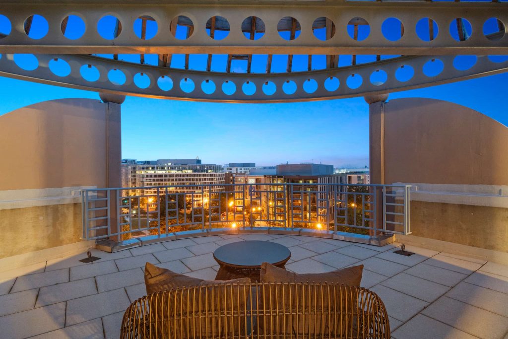 Table and chairs on the rooftop terrace